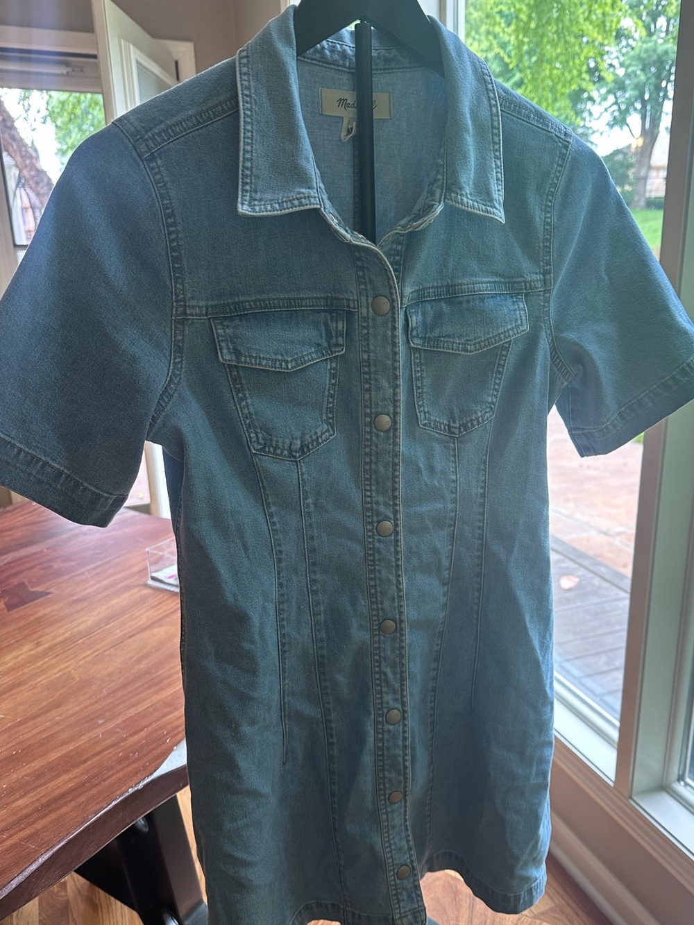 Madewell Denim Shirt Dress Womens Size 4 Snap Front Short Sleeve Midi